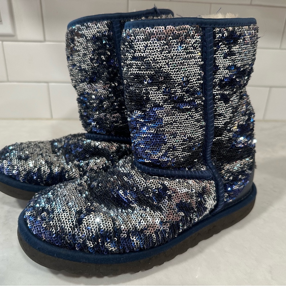 UGG Women’s Blue and Silver Sequin Boots